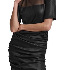 DKNY Black Sheer Panel Midi Dress